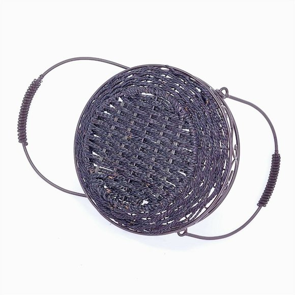 Basket Tote Planter Centerpiece Metal Wicker Double Folding Handle Vintage Decor - Picture 8 of 9